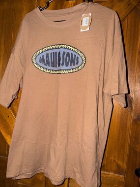Men's Tan Logo Short-Sleeve T-Shirt- Maui& Sons - Size XL